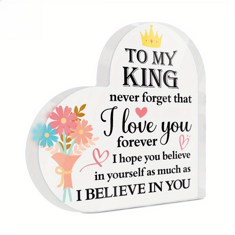 1pc Heart Shaped Acrylic Sign - 'to My King' Romantic Message Table Decor with Floral & Crown Design, Contemporary Farmhouse Desktop Decoration