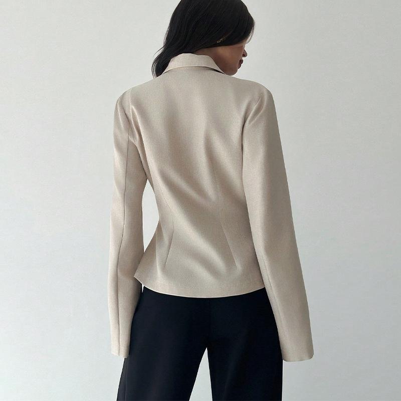 2025 Autumn Winter Women's Single Button Blazer, V-Neck Waist-Defining Open Front Cardigan with Solid Color Design, French Style Office Coat