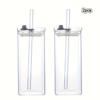 2/4pcs Square Glass Coffee Mugs with Lids and Straws, Reusable Drinking Cups with Glass Covers, Ideal for Coffee, Tea, Home, Office, School