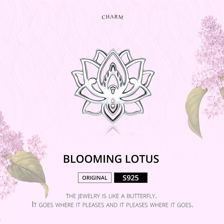 Bamoer 925 Sterling Silver Blooming Lotus Charm Bead for Original 3mm Bracelets & Necklaces, Women Unique Elegant Temperament Jewelry