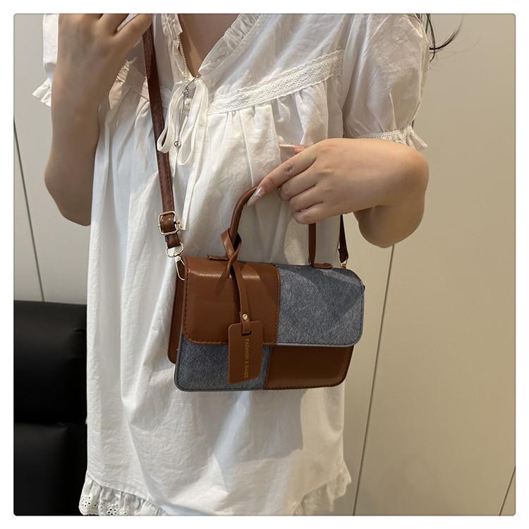 Fashion Splicing Texture Small Square Bag for Women Trendy Shoulder Crossbody Handbag KTB