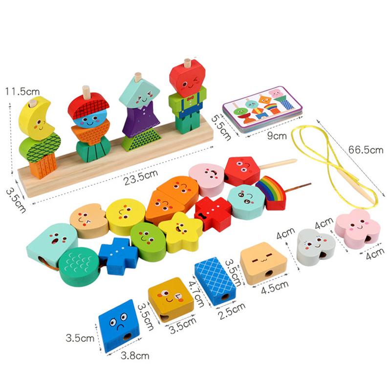 Wooden Children's Character Expression Bead Columns Colorful Sorting Toys Shape Stringing Matching Educational Building Blocks