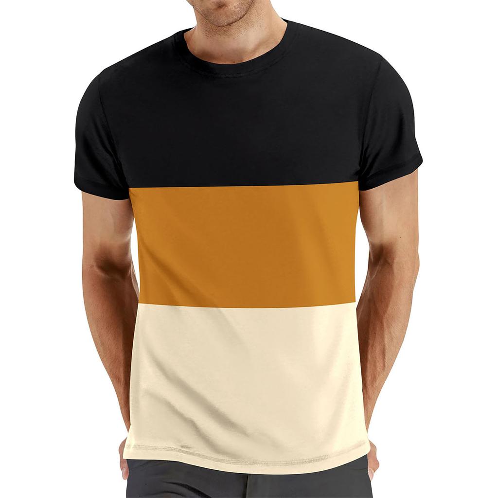 Men's  Large  Size Leisure  Contrasting  Colors Assembling  Round  Neck  Fitness  Exercise  Short  Sleeved  Shirt