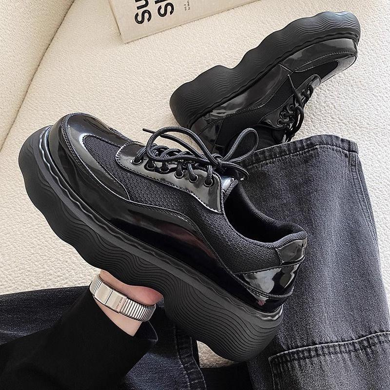 

Men s Summer Mesh Breathable All Black Platform Casual Big Head Muffin Derby High-end Leather Dad Shoes 44