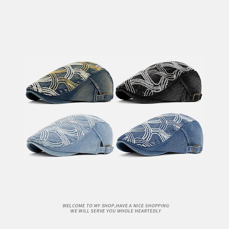 Beret Women's British Vintage Peaked Cap Men Denim Hat