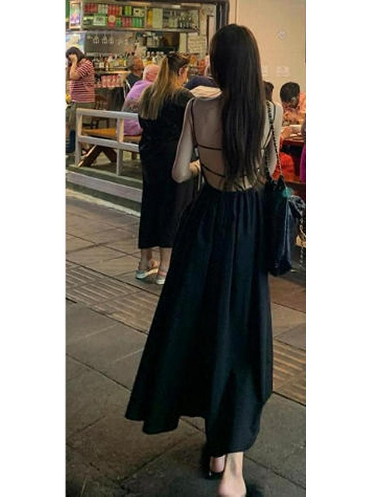 Blue Backless Spaghetti Strap Maxi Dress for Women - French Style A-line Beachwear