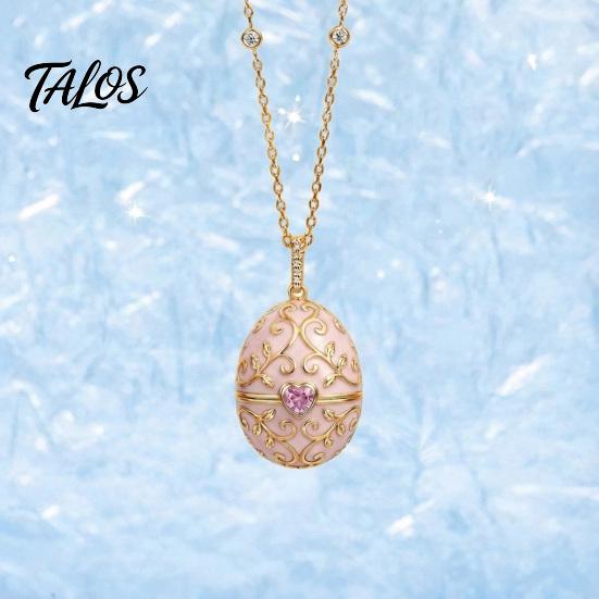 Talos Openable Egg Pendant Necklace, Cubic Zirconia Heart Retro Box Jewelry Gift for Girlfriend Wife Mom