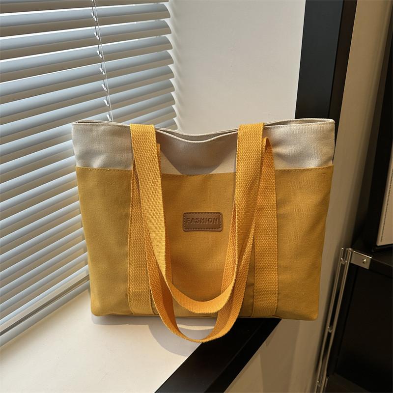 Stilvolle Canvas-Tragetasche für Damen in Schwarz, Gelb, Khaki und Grün mit viel Platz