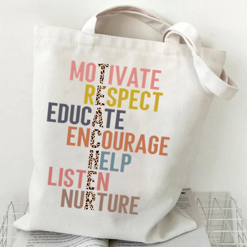 Life Graphics Women Canvas Shoulder Bag Leopard Print Letters Shopping Bag Teacher Best Gift Female Reusable Handbags