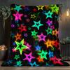 1pc Neon Stars Black Background Galaxy Pattern Flannel Blanket Colorful Soft Throw Blanket for Teen Room Party Decor Gift