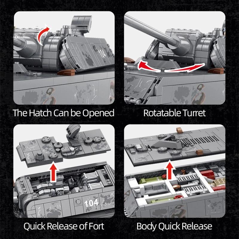 Military Heavy Tank Panzer Viii Maus Building Blocks German Ww2 Soldier Police Army Weapons Bricks Children Toy Gifts For Adults