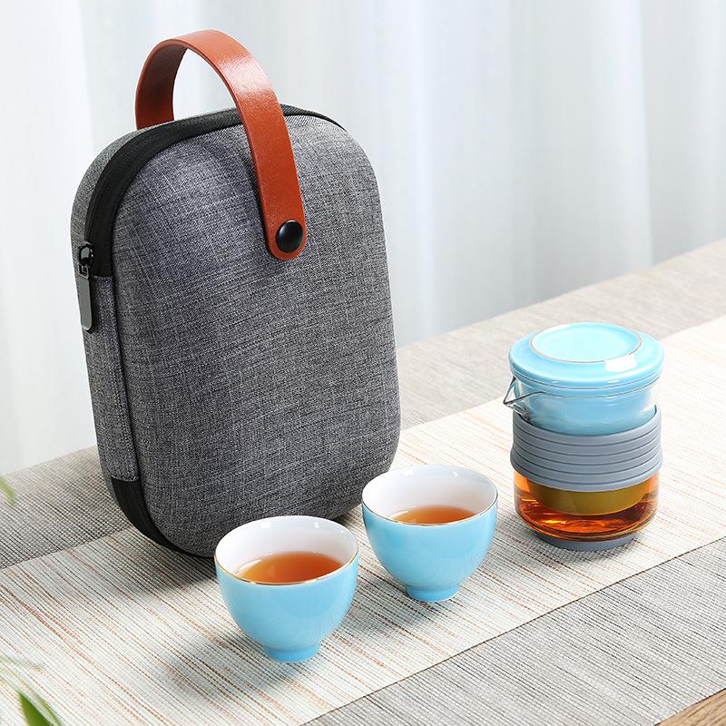Portable Heat-Resistant Glass Teapot Set with Ceramic Quick Cup and Travel Bag – Ideal for Festivals or Business Gifts