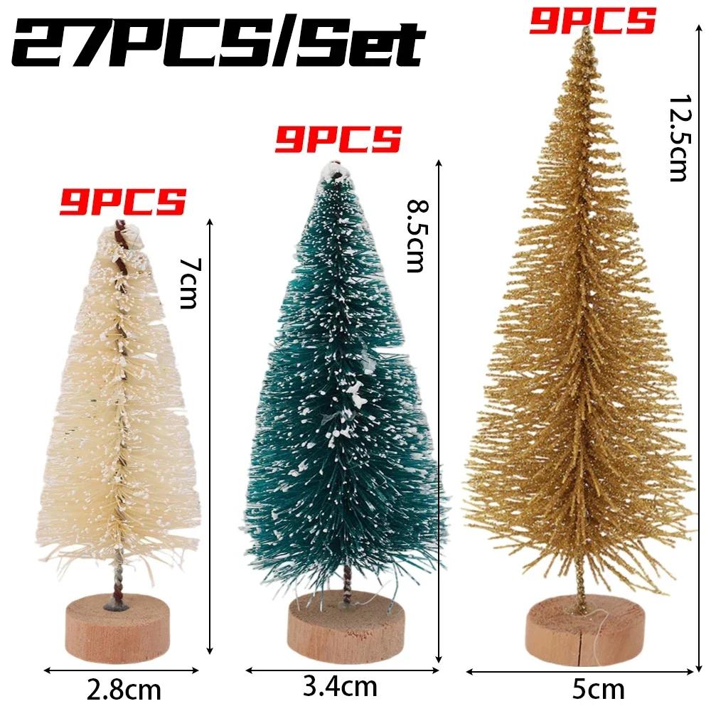 S/M/L Mini Christmas Tree Tabletop Ornaments with Wood Base DIY Crafts Artificial Sisal Pine Xmas Tree Party Decor Wholesale