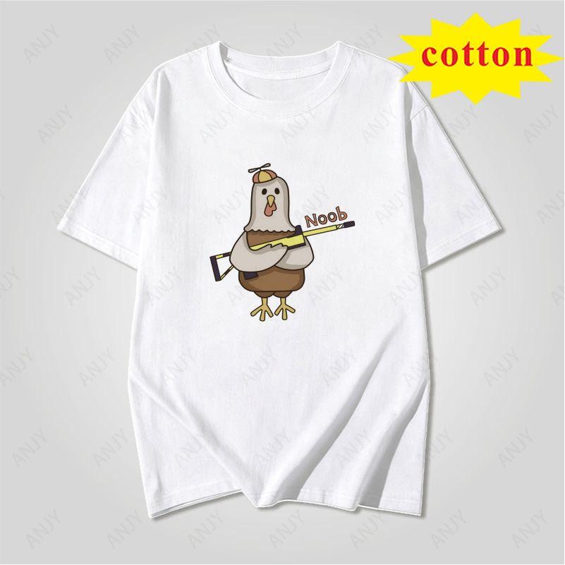 American Retro Trendy Duck Tshirt With Quirky Cartoon Print Loose Casual Short Sleeved Cotton Top