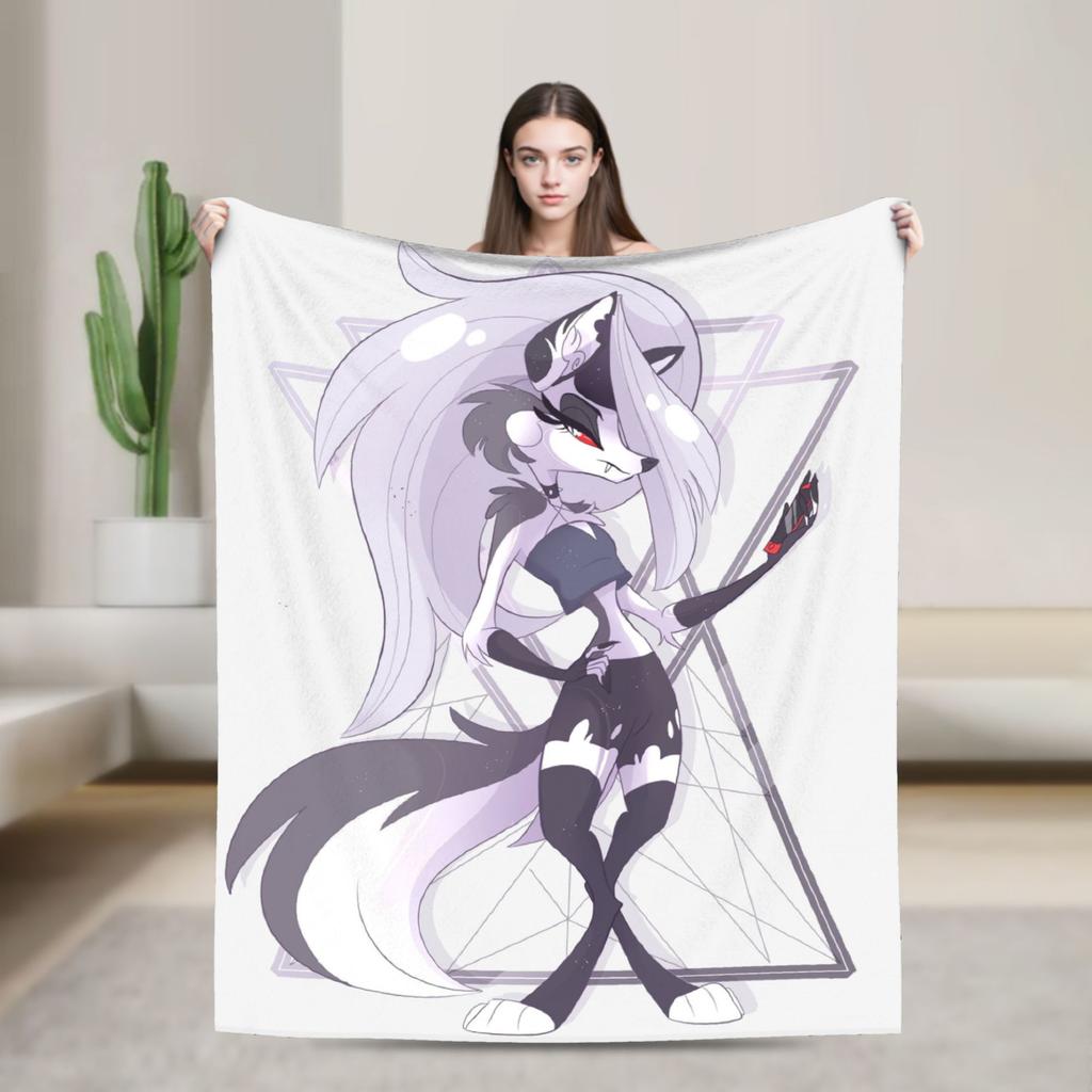 Loona Don't Care Dark Coral Fleece Plush Throw Blankets Helluva Boss Anime Blankets for Sofa Outdoor Ultra-Soft Bedding Throws