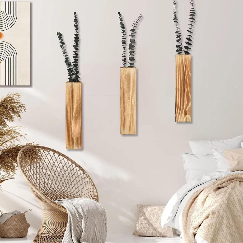 Holz Wand Pflanzgefäß Wanddeko für künstliche Blumen Pflanzen Hölzerne Pflanzenhalter Wandpflanztasche Vase Hängend für Wohnzimmer Be