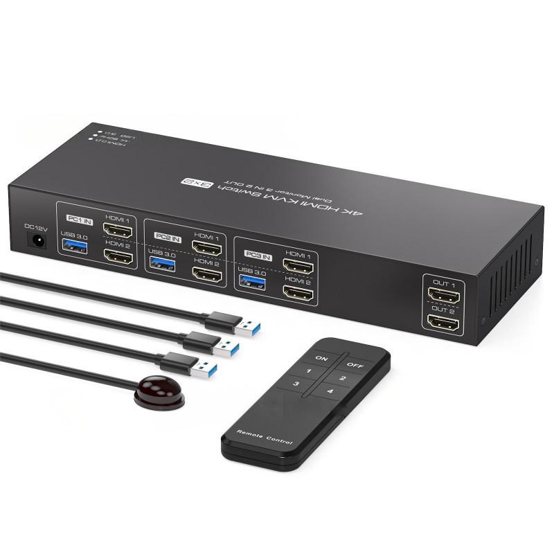 

3-Way Dual-Channel HDMI 2.0 & USB 3.0 Input to 1-Way Dual-Channel HDMI & 4-Way USB 3.0 Hub Output. HDMI2.0 + USB3.0 чорний