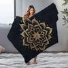 Boho Mandala Fleece Blanket - Geometric Pattern Throw Blanket - Floral Print Decorative Sofa Cover for Living Room Bedroom
