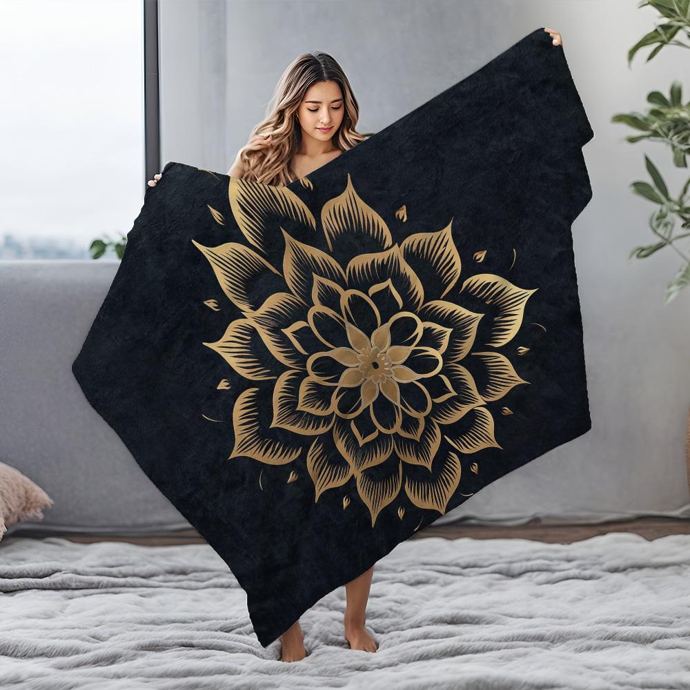 Boho Mandala Fleece Blanket - Geometric Pattern Throw Blanket - Floral Print Decorative Sofa Cover for Living Room Bedroom