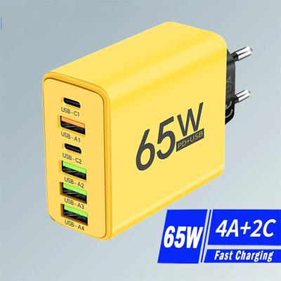 Chargeur USB 65W 6 ports PD Type C, adaptateur de charge rapide pour iPhone 13 14 15 Samsung Xiaomi Huawei, chargeur rapide mural pour téléphone portable