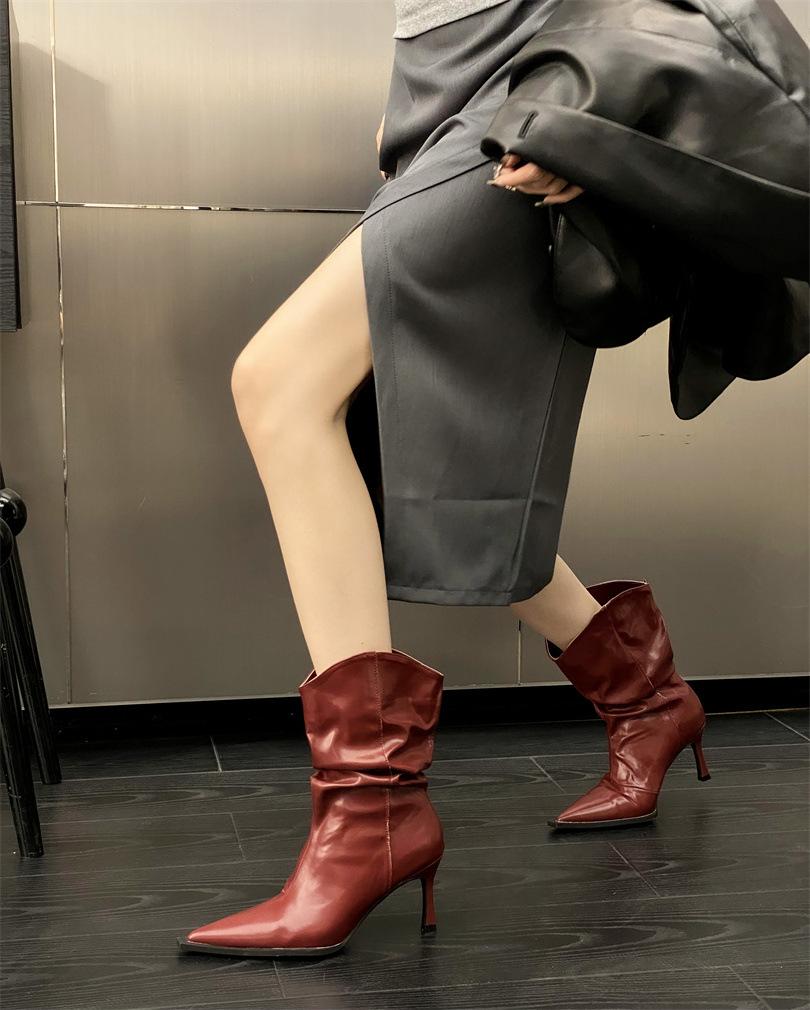 2025 autumn new pointed thin heel European and American fashion high heel short boots