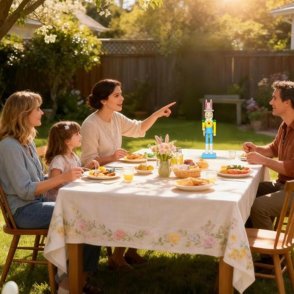 Cute Wooden Bunny Statue Handmade Easter Rabbit Ornament  Table Centerpiece