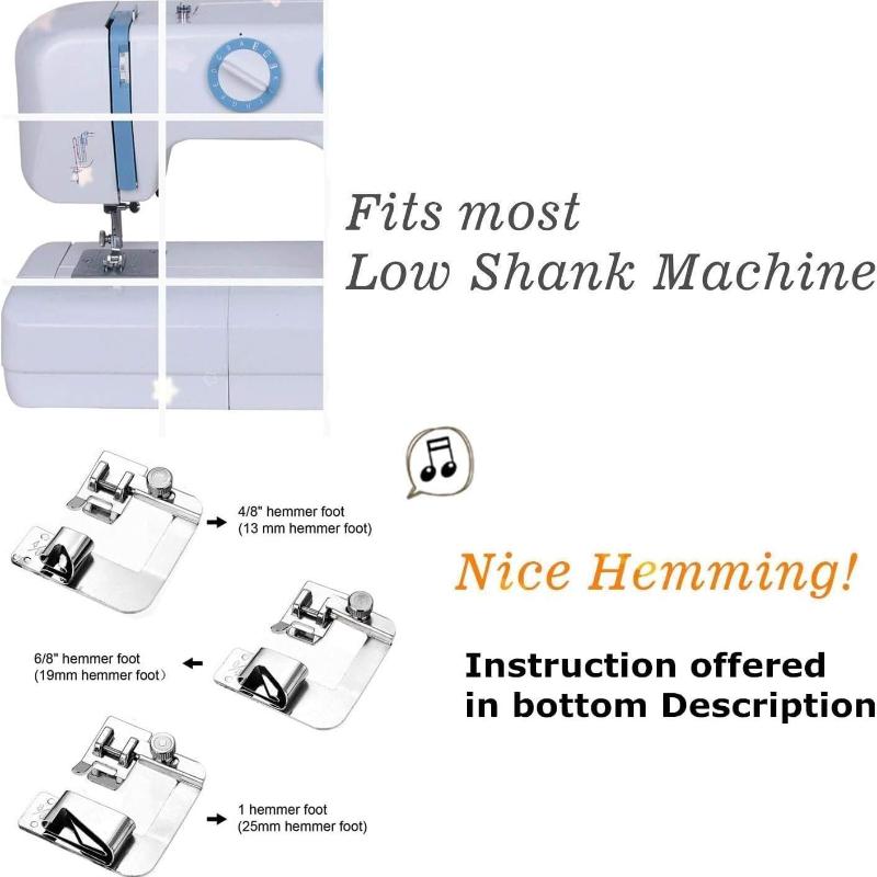 3 Sizes Wide Rolled Hem Pressure Foot Sewing Machine Presser Foot Hemmer Foot Set 1/2 Inch, 3/4 Inch, 1 Inch Low Shank Sewing Machine Presser Foot