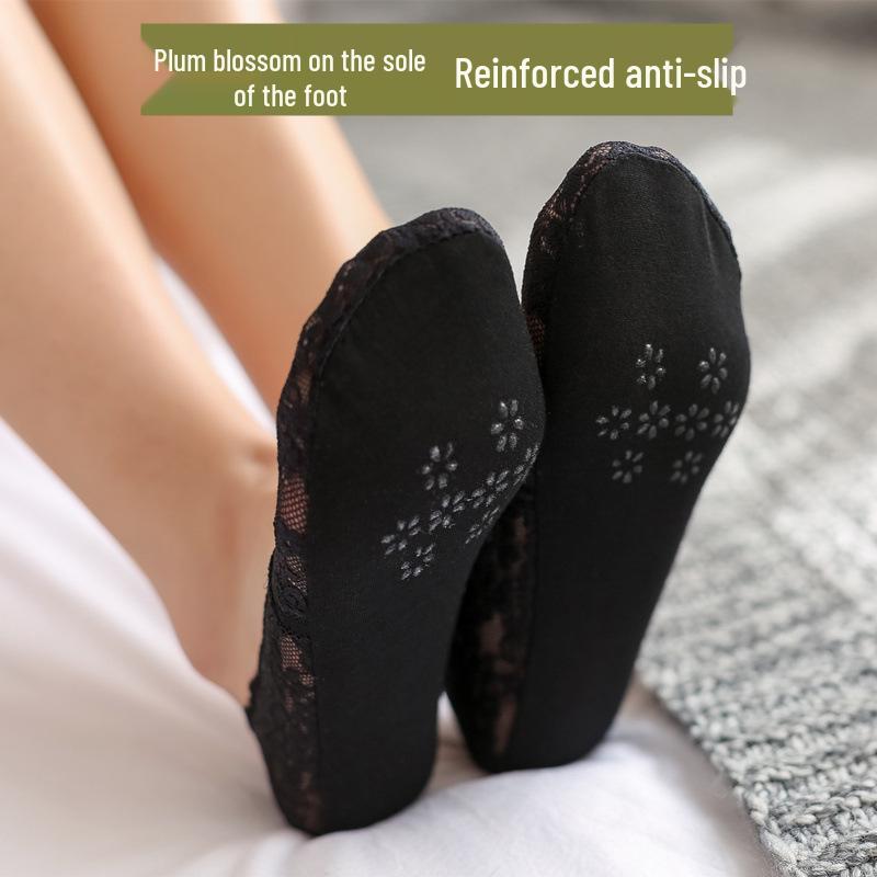 Women's Lace Boat Socks: Low-Cut Invisible, Summer Thin, Breathable, Non-Slip Heel-Grip