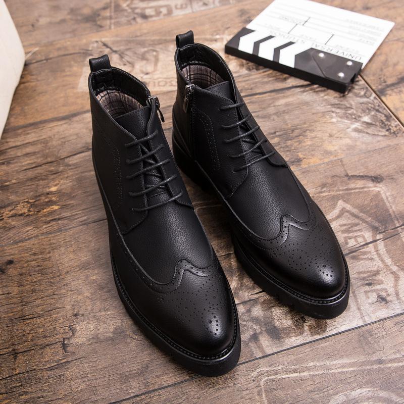 Martin Boots Men's British High-top Business Casual Shoes Brock Heightening Leather Shoes Trendy Versatile Men's Shoes