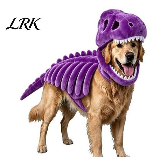 Comodo costume per animali domestici in poliestere, Costume scheletro di dinosauro, Abbigliamento 3D che si illumina al buio, Abbigliamento per Halloween, Vestito Dino per cani e gatti, Cosplay