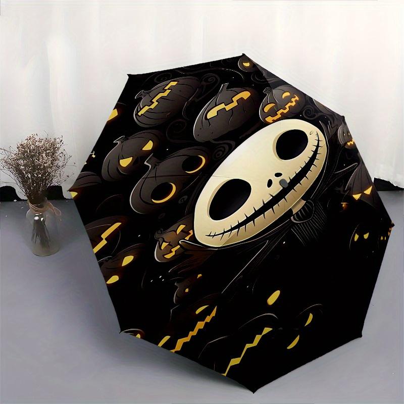 1 Auto Open Jack Skellington, Halloween Themed Colorful 8 rib Portable Umbrella for Men and Women, A Compact Commuting Companion Suitable fo