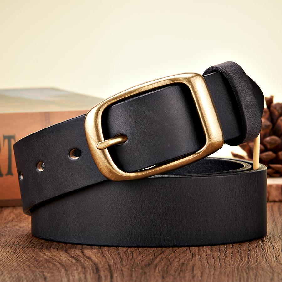 3.3CM High Quality Natural Cowskin Genuine Leather Belt Men Casual Copper Buckle Business Male Strap for Jeans Cowboy Cintos