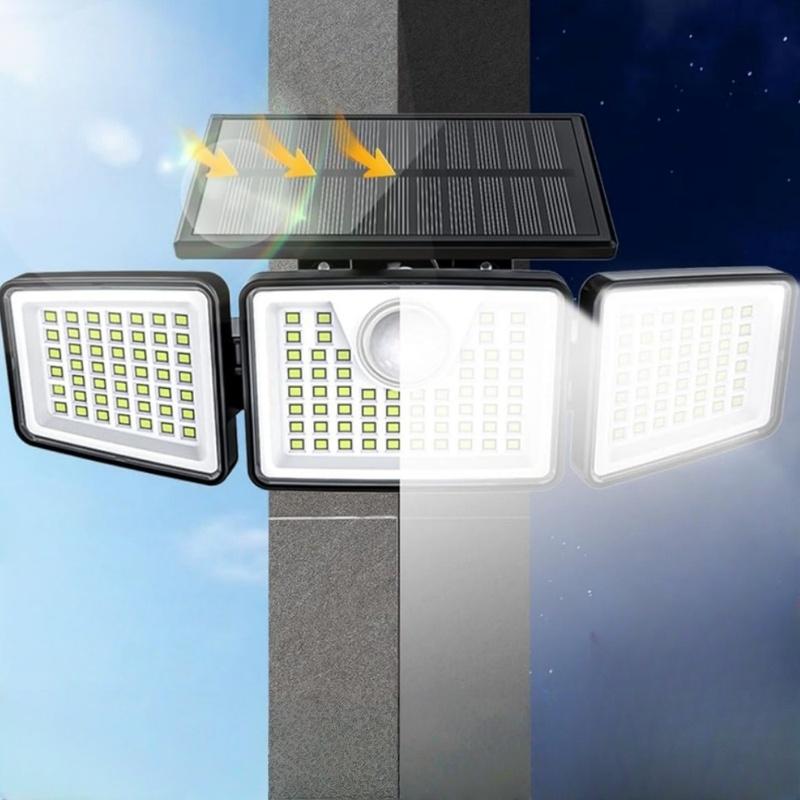 Solar Lights Outdoor 233 LED High Brightness Solar Motion Sensor Lights 3 Heads 270° Wide Angle Illumination IP65 Waterproof