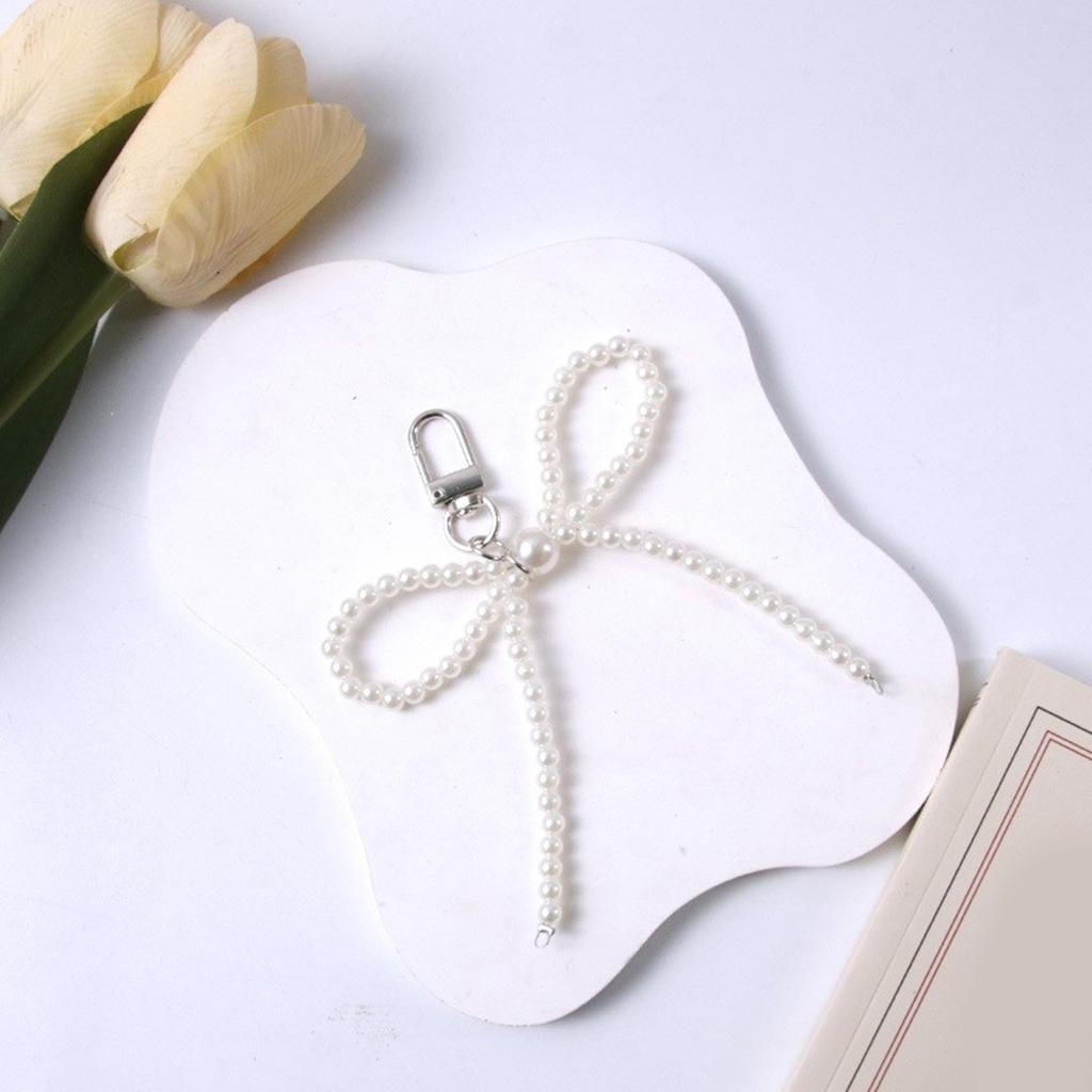 Fashion Beaded Bowknot Charm Keychains Sweet Cool Pendant Ornament Keyring Backpack Decoration Jewelry for Women Girls