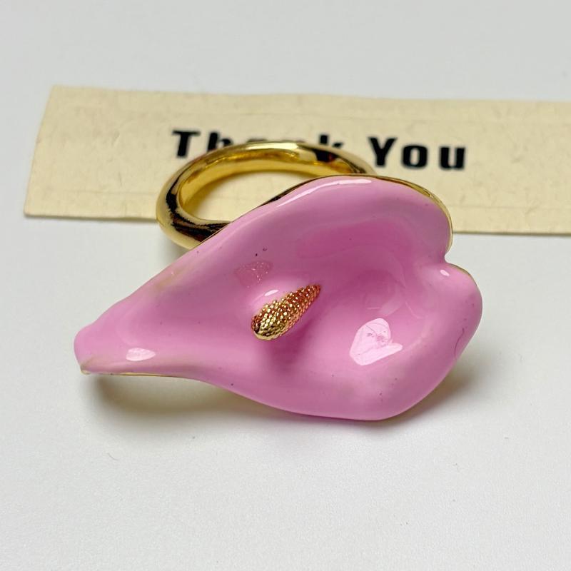 Calla Flower Ring Elegant Enamel Adjustable Metal Open Geometric Style for Women Dating Wedding Guest Wear
