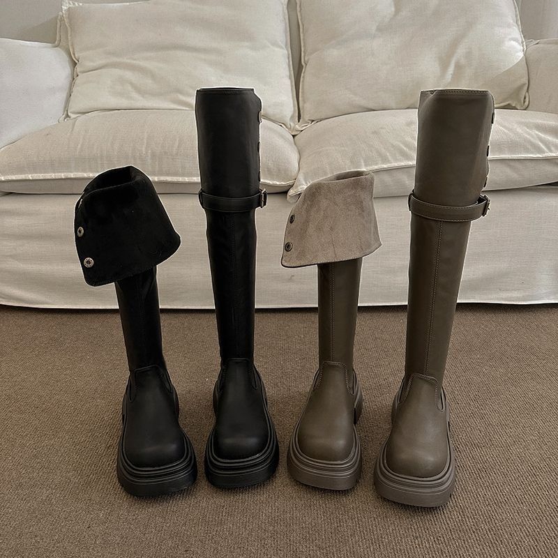 2025 Autumn and Winter New Long Boots Female Internet Celebrity Over the Knee Thin Boots Knight Small Thick Boots Martin Boots