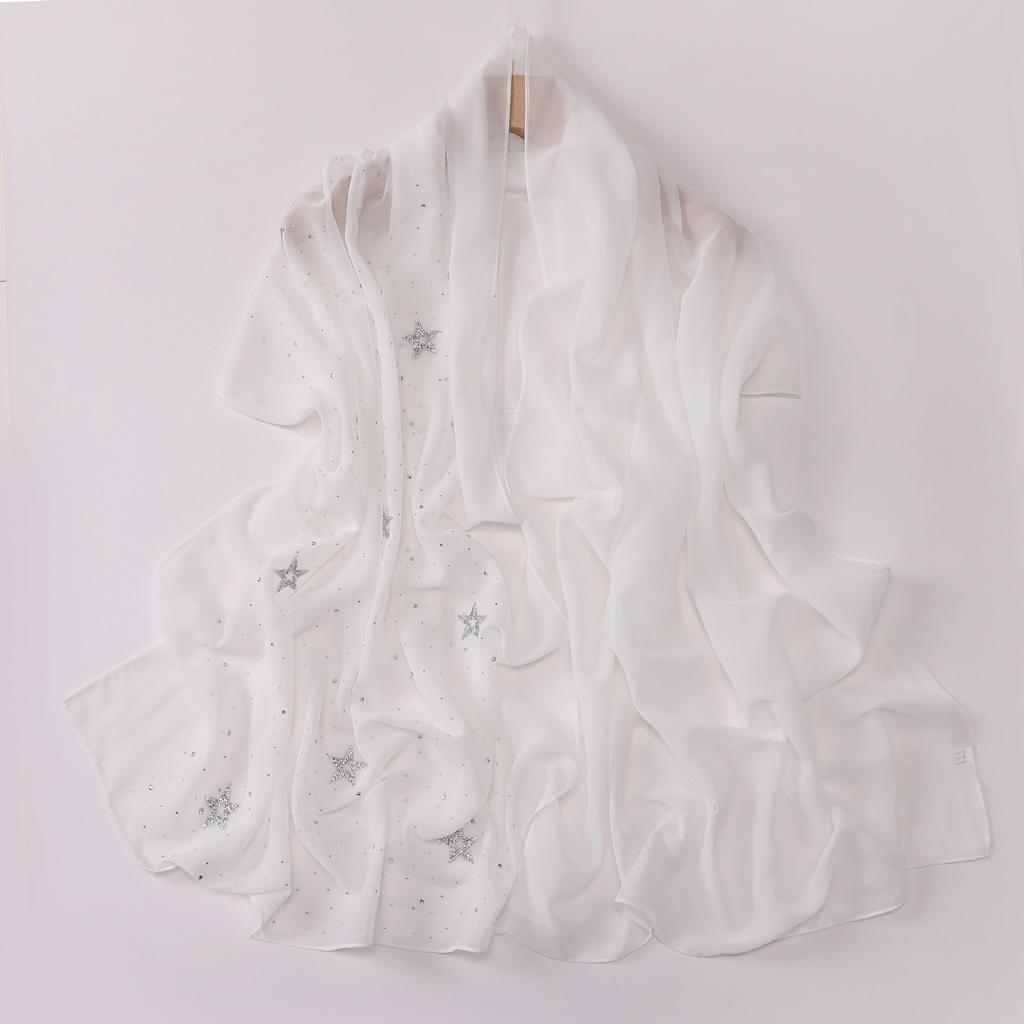 VigoAnne 2025 Lady Muslim Pentagram Hot Stamping Hijab Shawls Women Plain Scarf Chiffon Solid Islamic Turban Headband 175cm*70cm