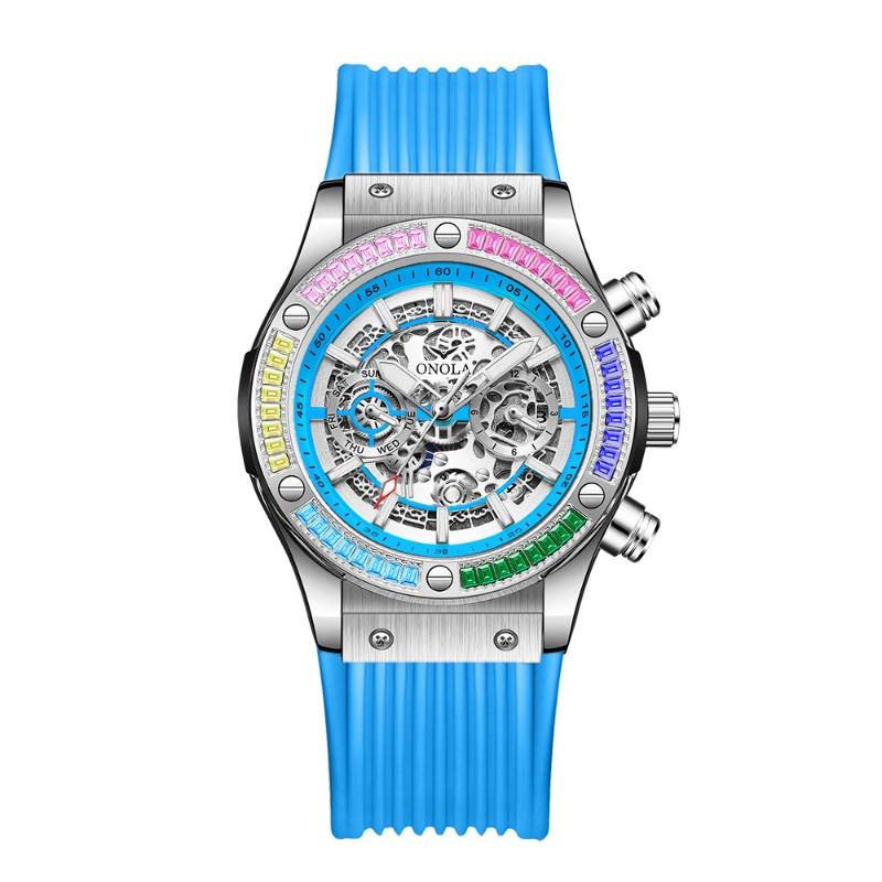 Top Brand Fashion New Rainbow Diamond Automatic Mechanical Watch Men's Waterproof Tape Watch