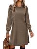 European & American Fashion Knitted Puff Sleeve Dress - Women's Autumn/Winter Casual Loose Fit with Pockets