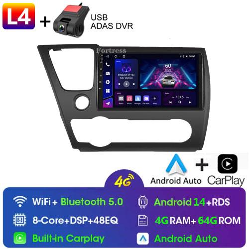 FortressFor Honda Civic9 2013 2014 2015 2016 Android 12 Carplay Car Radio Multimedia Video Player GPS Navigation 2 Din Autoradio