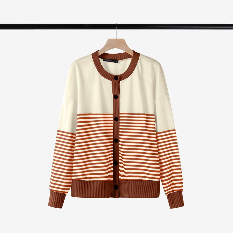 ZANZEA Womens Round Neck Long Sleeve Casual Stripe Blouse