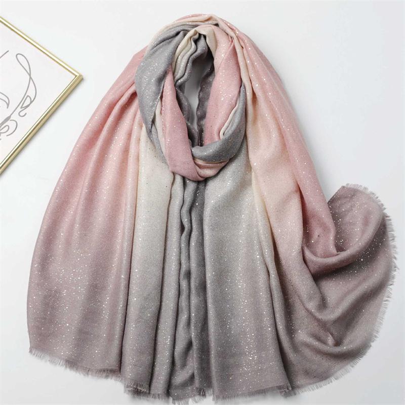 

Зимние Толстые Хлопковые Вискозные Шарфы Омбре Градиент Блеск Мерцание Бахрома Шали и Накидки Пашмина Стола Bufandas Мусульманский Sjaal
