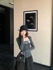 Korean Style Striped Spliced Two-Piece: Women's Winter Cotton T-Shirt & Black Woollen Midi Skirt Set