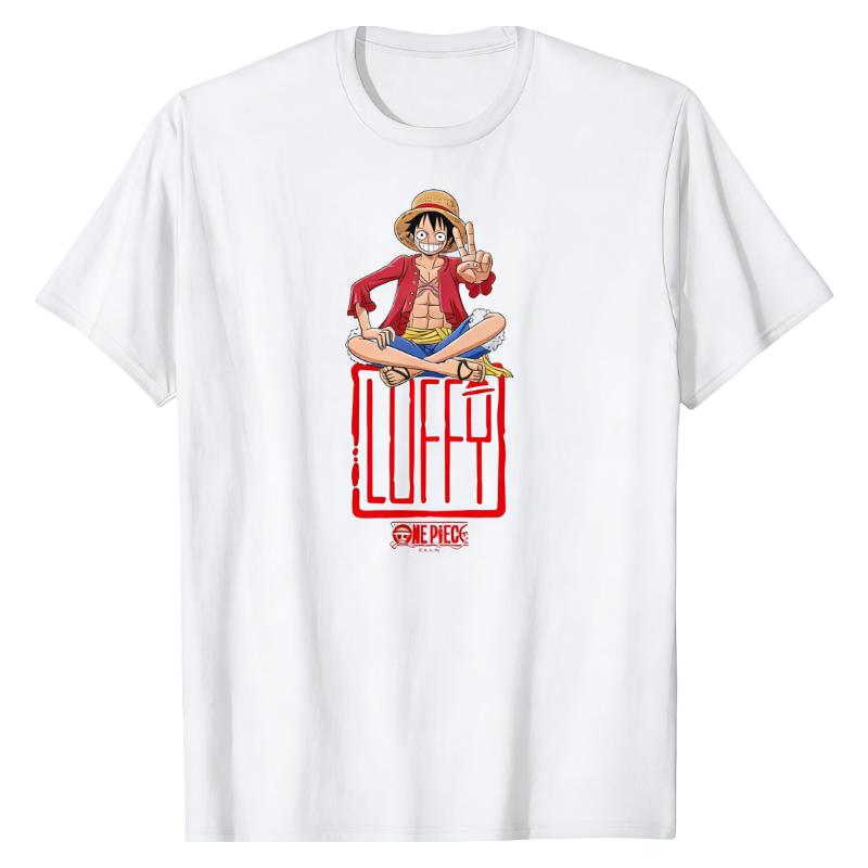 

Luffy One Piece TShirt Stamp Frame Character Graphic Print Crew Neck 100 Cotton Premium Oversized Urban Streetwear Tops S