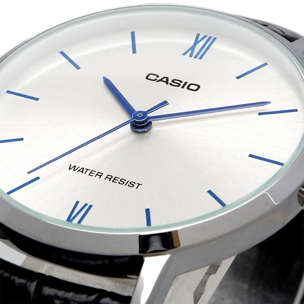 Casio Quartz Ladies Wristwatch LTP-VT01L-7B1 Silver Black Leather Band