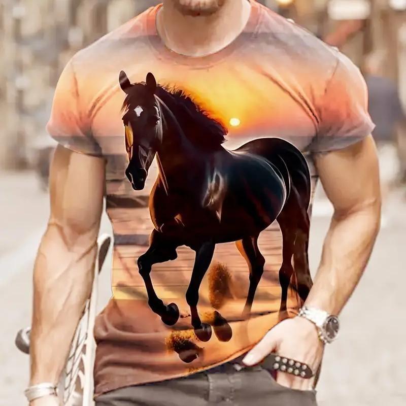 Summer Fashion Men's T-shirt Animal Horse Pattern 3D Print Casual Loose Outdoor Boy Short Sleeve Tees Top Pullover