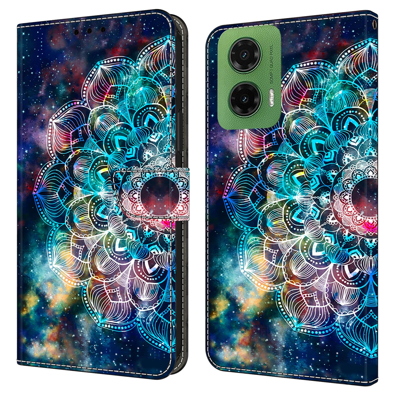 

For Motorola Moto G35 5G Case with Card Slot Pattern Printed TPU+PU Leather Flip Phone Cover Gyro Flower