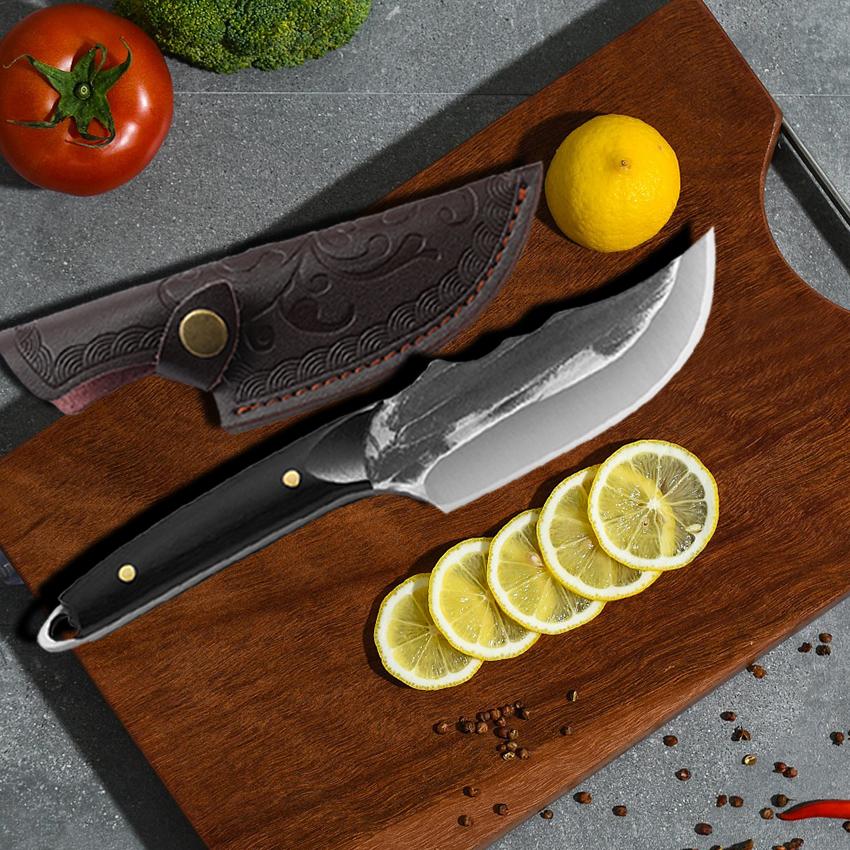 Kitchen Meat Cleaver Butcher Knife Forged Hammer Boning Knife Fruit Paring Stainless Steel Slicing Cooking Knives with Cover