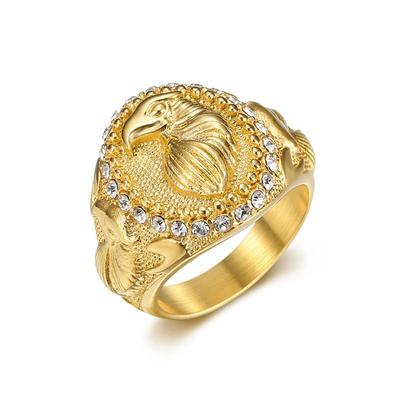 Stainless Steel Vintage Silver Gold Color Ring Eagle Animal Rings with Rhinestone for Men Women Punk Jewelry