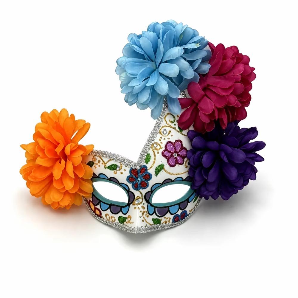 Sugar Skull Mexican Masquerade Eyemask Costume Decor Flower Half Face Mask Mexican Day of The Dead